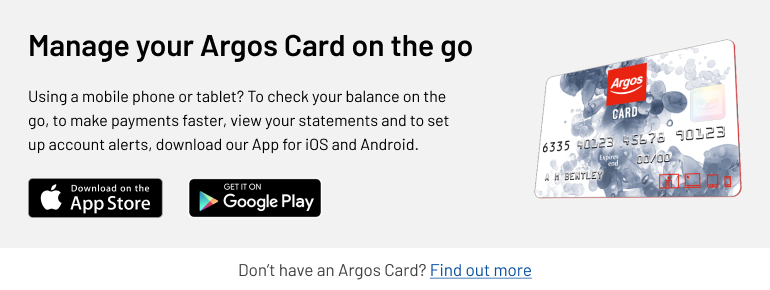 Register for the Argos Card app